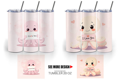 Tumbler Wrap Valentine Octopus Cartoon Sublimation artnoy 