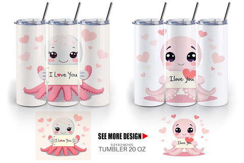 Tumbler Wrap Valentine Octopus Cartoon Sublimation artnoy 