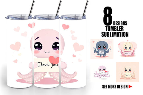 Tumbler Wrap Valentine Octopus Cartoon Sublimation artnoy 
