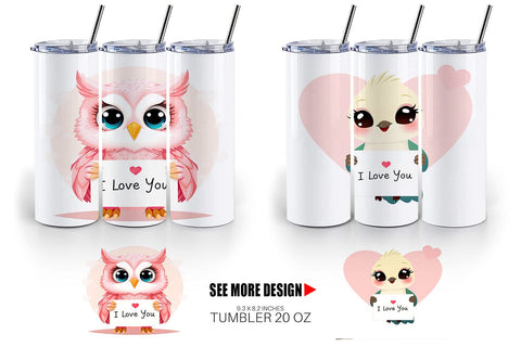 Tumbler Wrap Valentine Owl Cartoon Sublimation artnoy 