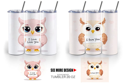 Tumbler Wrap Valentine Owl Cartoon Sublimation artnoy 