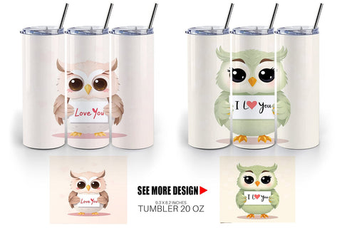Tumbler Wrap Valentine Owl Cartoon Sublimation artnoy 