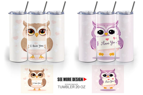 Tumbler Wrap Valentine Owl Cartoon Sublimation artnoy 