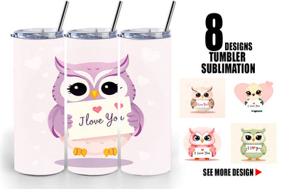 Tumbler Wrap Valentine Owl Cartoon Sublimation artnoy 