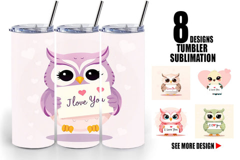 Tumbler Wrap Valentine Owl Cartoon Sublimation artnoy 