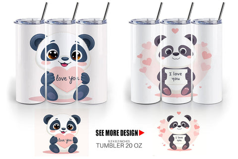 Tumbler Wrap Valentine Panda Cartoon Sublimation artnoy 
