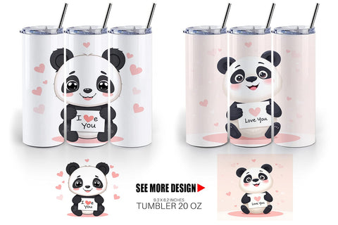 Tumbler Wrap Valentine Panda Cartoon Sublimation artnoy 