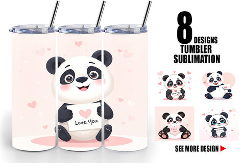 Tumbler Wrap Valentine Panda Cartoon Sublimation artnoy 