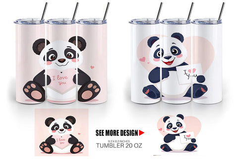 Tumbler Wrap Valentine Panda Cartoon Sublimation artnoy 