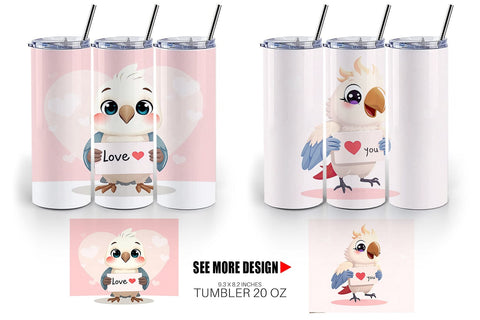 Tumbler Wrap Valentine Parrot Cartoon Sublimation artnoy 