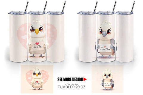 Tumbler Wrap Valentine Parrot Cartoon Sublimation artnoy 