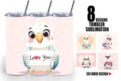 Tumbler Wrap Valentine Parrot Cartoon Sublimation artnoy 