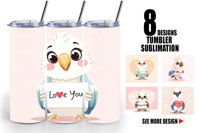 Tumbler Wrap Valentine Parrot Cartoon Sublimation artnoy 