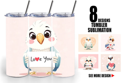 Tumbler Wrap Valentine Parrot Cartoon Sublimation artnoy 