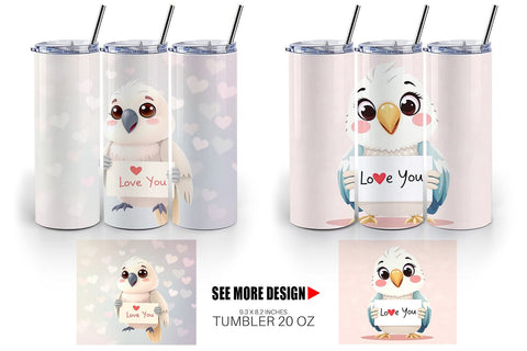 Tumbler Wrap Valentine Parrot Cartoon Sublimation artnoy 