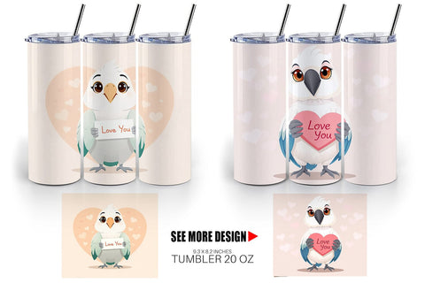 Tumbler Wrap Valentine Parrot Cartoon Sublimation artnoy 