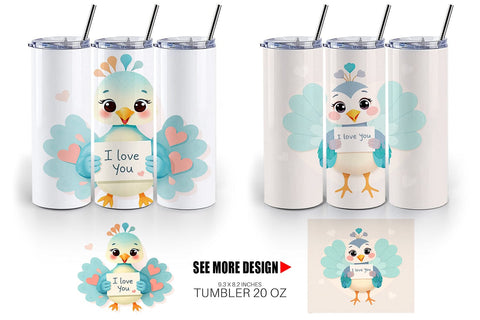 Tumbler Wrap Valentine Peacock Cartoon Sublimation artnoy 
