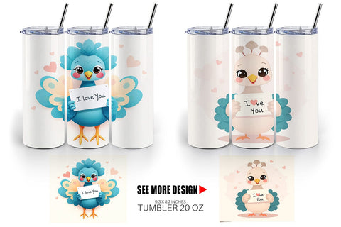 Tumbler Wrap Valentine Peacock Cartoon Sublimation artnoy 