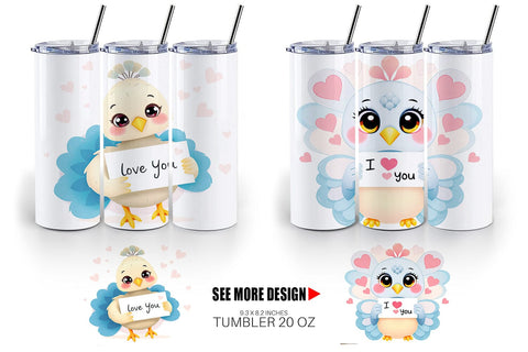 Tumbler Wrap Valentine Peacock Cartoon Sublimation artnoy 