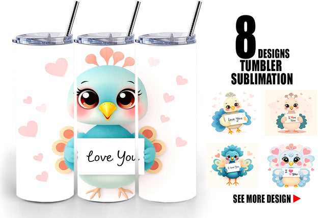 Tumbler Wrap Valentine Peacock Cartoon Sublimation artnoy 