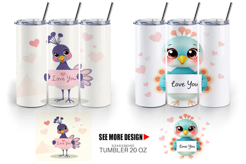Tumbler Wrap Valentine Peacock Cartoon Sublimation artnoy 