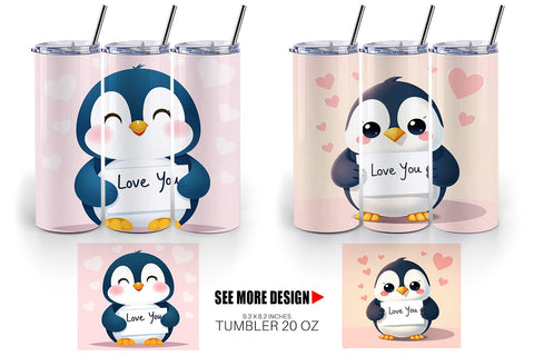 Tumbler Wrap Valentine Penguin Cartoon Sublimation artnoy 