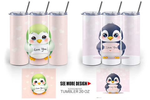 Tumbler Wrap Valentine Penguin Cartoon Sublimation artnoy 