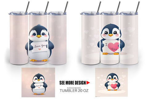 Tumbler Wrap Valentine Penguin Cartoon Sublimation artnoy 