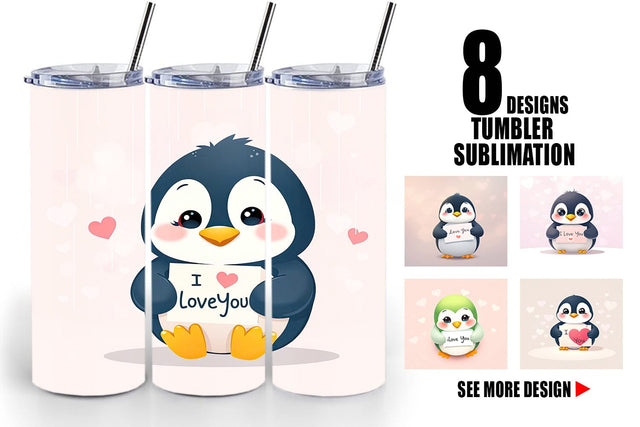 Tumbler Wrap Valentine Penguin Cartoon Sublimation artnoy 