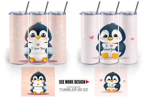 Tumbler Wrap Valentine Penguin Cartoon Sublimation artnoy 