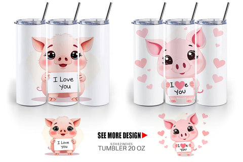Tumbler Wrap Valentine Pig Cartoon Sublimation artnoy 