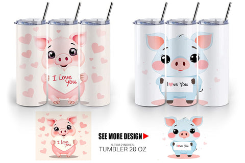 Tumbler Wrap Valentine Pig Cartoon Sublimation artnoy 
