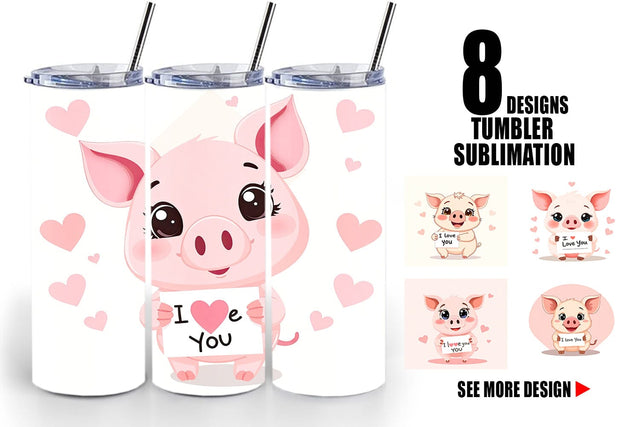 Tumbler Wrap Valentine Pig Cartoon Sublimation artnoy 
