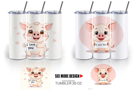 Tumbler Wrap Valentine Pig Cartoon Sublimation artnoy 