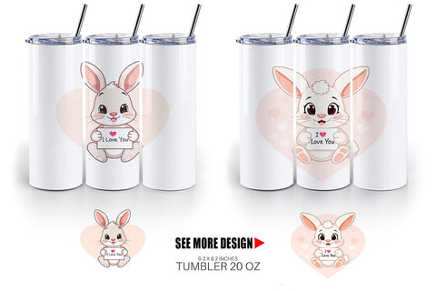 Tumbler Wrap Valentine Rabbit Cartoon Sublimation artnoy 