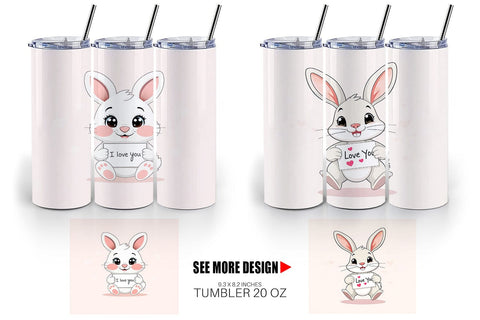 Tumbler Wrap Valentine Rabbit Cartoon Sublimation artnoy 