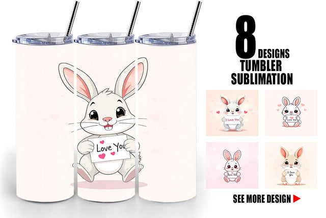 Tumbler Wrap Valentine Rabbit Cartoon Sublimation artnoy 