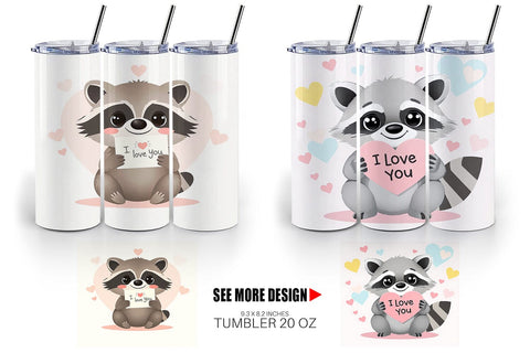 Tumbler Wrap Valentine Raccoon Cartoon Sublimation artnoy 