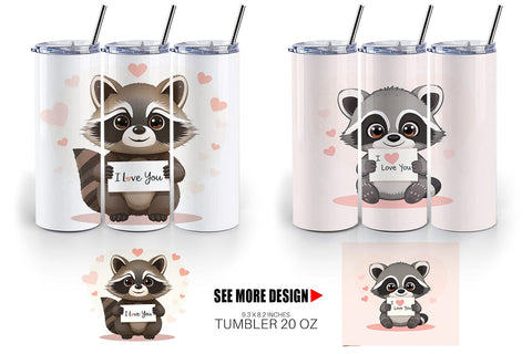 Tumbler Wrap Valentine Raccoon Cartoon Sublimation artnoy 