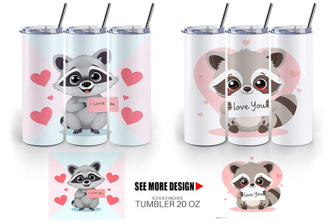 Tumbler Wrap Valentine Raccoon Cartoon Sublimation artnoy 