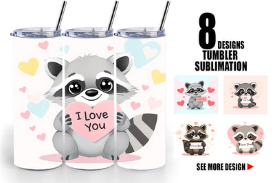 Tumbler Wrap Valentine Raccoon Cartoon Sublimation artnoy 