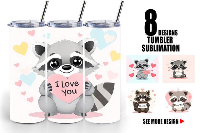 Tumbler Wrap Valentine Raccoon Cartoon Sublimation artnoy 