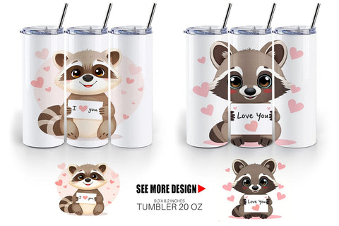 Tumbler Wrap Valentine Raccoon Cartoon Sublimation artnoy 