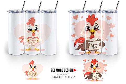 Tumbler Wrap Valentine Rooster Cartoon Sublimation artnoy 