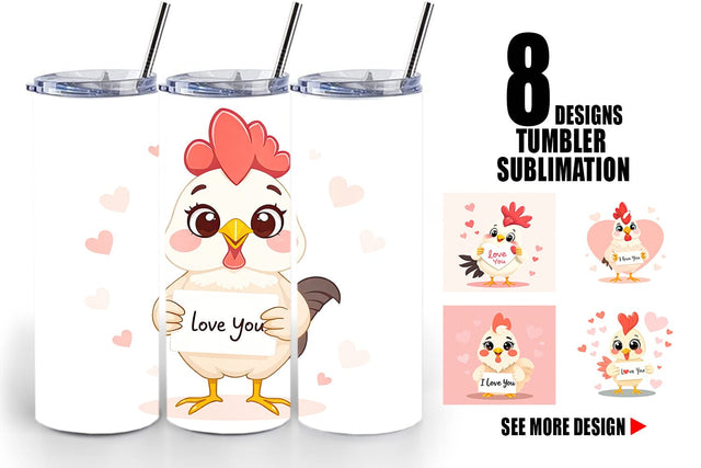 Tumbler Wrap Valentine Rooster Cartoon Sublimation artnoy 