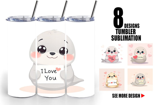 Tumbler Wrap Valentine Seal Cartoon Sublimation artnoy 