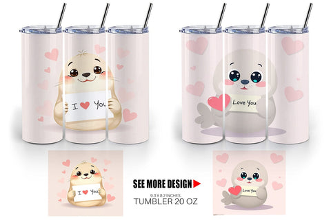 Tumbler Wrap Valentine Seal Cartoon Sublimation artnoy 