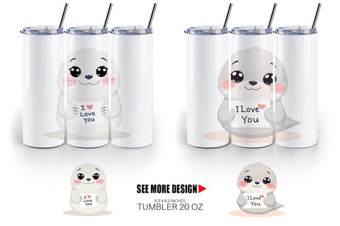Tumbler Wrap Valentine Seal Cartoon Sublimation artnoy 
