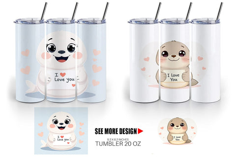 Tumbler Wrap Valentine Seal Cartoon Sublimation artnoy 