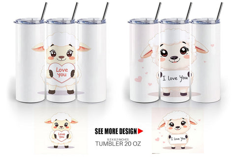 Tumbler Wrap Valentine Sheep Cartoon Sublimation artnoy 